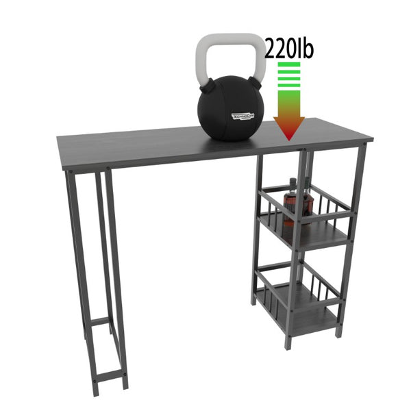 English Elm 3 Piece Industrial Counter Height Pub Set with Backless Stools and Built-In Wine Rack W3064P536655