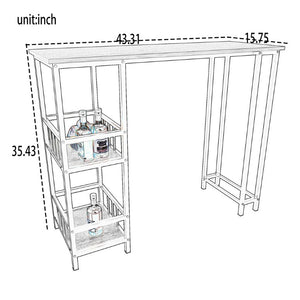 English Elm 3 Piece Industrial Counter Height Pub Set with Backless Stools and Built-In Wine Rack W3064P536655