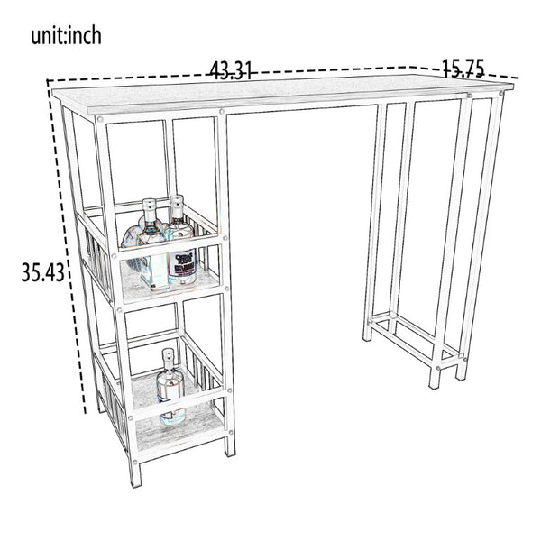 English Elm 3 Piece Industrial Counter Height Pub Set with Backless Stools and Built-In Wine Rack W3064P536655