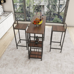 English Elm 3 Piece Industrial Counter Height Pub Set with Backless Stools and Built-In Wine Rack W3064P536655