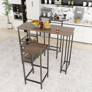English Elm 3 Piece Industrial Counter Height Pub Set with Backless Stools and Built-In Wine Rack W3064P536655