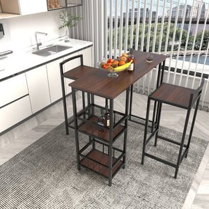 English Elm 3 Piece Industrial Counter Height Pub Set with Backless Stools and Built-In Wine Rack W3064P536655