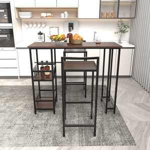 English Elm 3 Piece Industrial Counter Height Pub Set with Backless Stools and Built-In Wine Rack W3064P536655