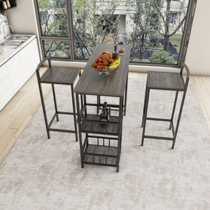 English Elm 3 Piece Industrial Pub Set with Built-In Shelving Backless Stools and Steel Frame W3064P536656