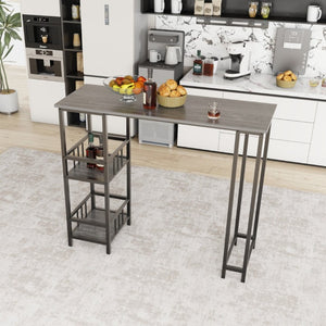 English Elm 3 Piece Industrial Pub Set with Built-In Shelving Backless Stools and Steel Frame W3064P536656