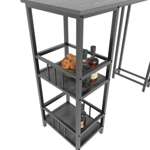 English Elm 3 Piece Industrial Pub Set with Built-In Shelving Backless Stools and Steel Frame W3064P536656