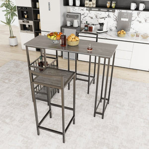 English Elm 3 Piece Industrial Pub Set with Built-In Shelving Backless Stools and Steel Frame W3064P536656