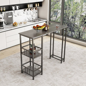 English Elm 3 Piece Industrial Pub Set with Built-In Shelving Backless Stools and Steel Frame W3064P536656
