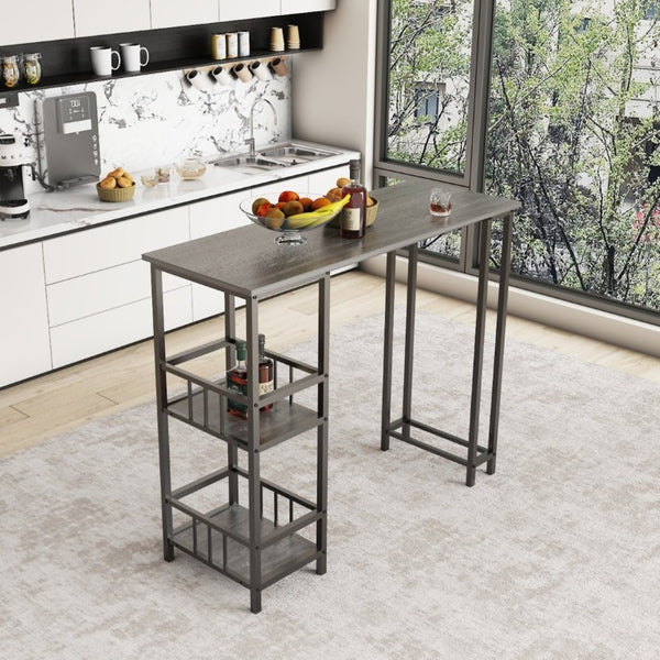 English Elm 3 Piece Industrial Pub Set with Built-In Shelving Backless Stools and Steel Frame W3064P536656