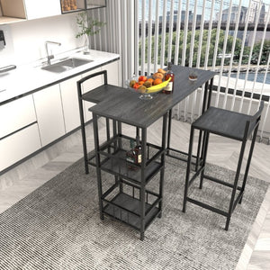 English Elm 3 Piece Industrial Pub Set with Built-In Shelving Backless Stools and Steel Frame W3064P536656