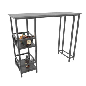 English Elm 3 Piece Industrial Pub Set with Built-In Shelving Backless Stools and Steel Frame W3064P536656