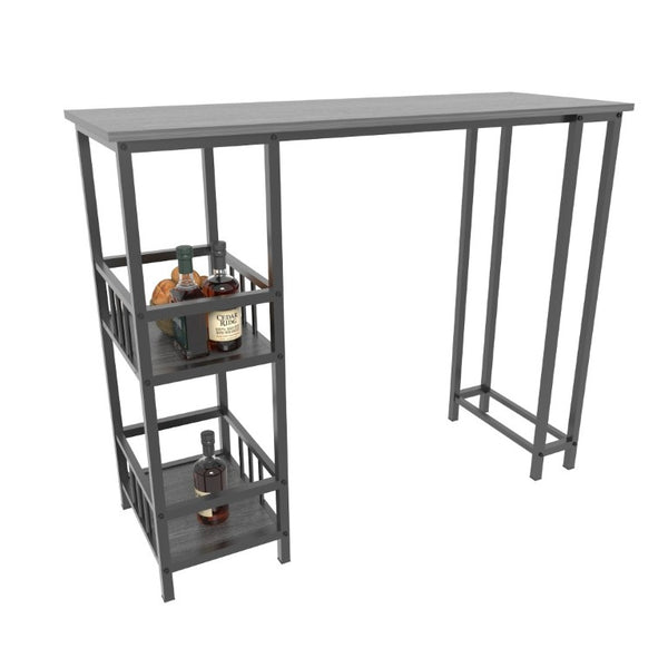 English Elm 3 Piece Industrial Pub Set with Built-In Shelving Backless Stools and Steel Frame W3064P536656