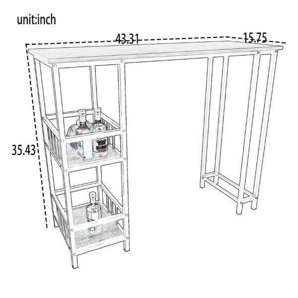 English Elm 3 Piece Industrial Pub Set with Built-In Shelving Backless Stools and Steel Frame W3064P536656