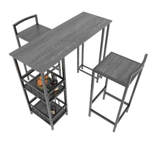 English Elm 3 Piece Industrial Pub Set with Built-In Shelving Backless Stools and Steel Frame W3064P536656