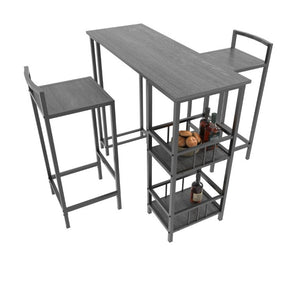 English Elm 3 Piece Industrial Pub Set with Built-In Shelving Backless Stools and Steel Frame W3064P536656