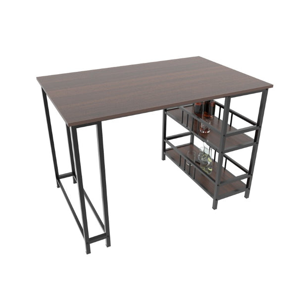 English Elm 5 Piece Industrial Dining Set with Built-In Shelving Dark Wood Grain Matte Black Frame W3064P536657