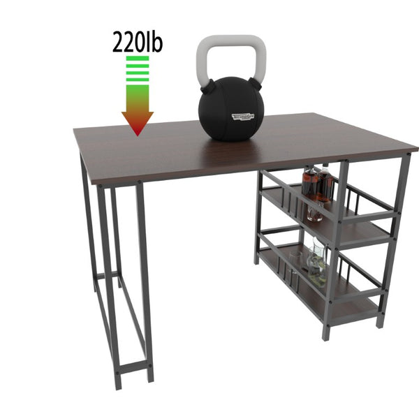 English Elm 5 Piece Industrial Dining Set with Built-In Shelving Dark Wood Grain Matte Black Frame W3064P536657