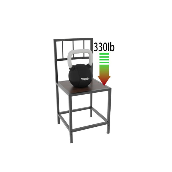 English Elm 5 Piece Industrial Dining Set with Built-In Shelving Dark Wood Grain Matte Black Frame W3064P536657