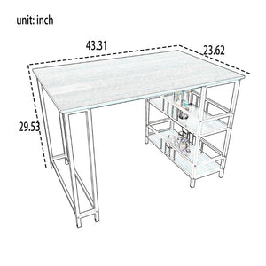 English Elm 5 Piece Industrial Dining Set with Built-In Shelving Dark Wood Grain Matte Black Frame W3064P536657