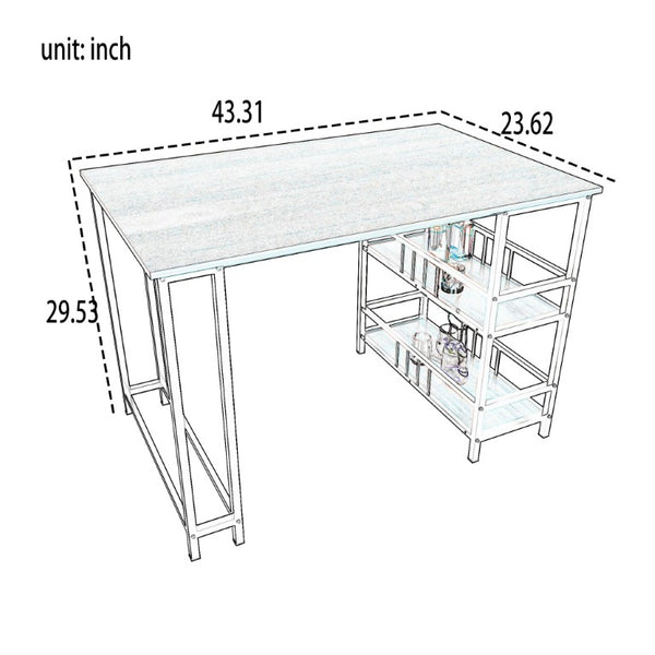 English Elm 5 Piece Industrial Dining Set with Built-In Shelving Dark Wood Grain Matte Black Frame W3064P536657