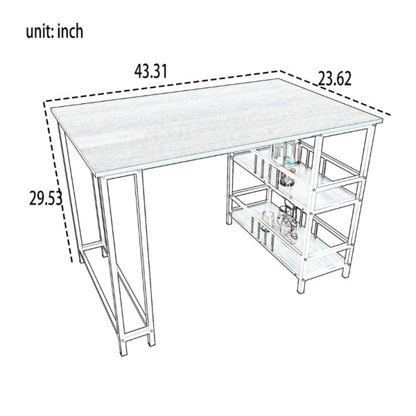English Elm 5 Piece Industrial Dining Set with Built-In Storage Shelves Wood Grain Matte Black Frame W3064P536658