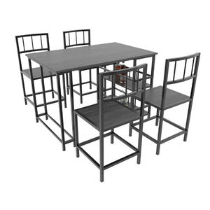 English Elm 5 Piece Industrial Dining Set with Built-In Storage Shelves Wood Grain Matte Black Frame W3064P536658