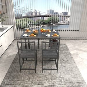 English Elm 5 Piece Industrial Dining Set with Built-In Storage Shelves Wood Grain Matte Black Frame W3064P536658
