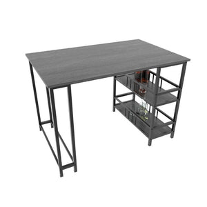 English Elm 5 Piece Industrial Dining Set with Built-In Storage Shelves Wood Grain Matte Black Frame W3064P536658