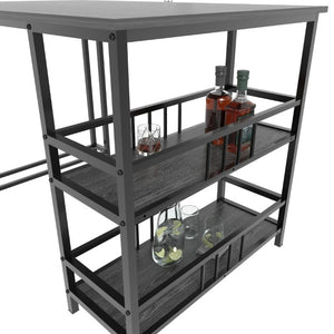 English Elm 5 Piece Industrial Dining Set with Built-In Storage Shelves Wood Grain Matte Black Frame W3064P536658