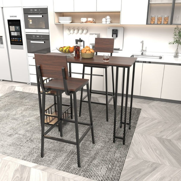 English Elm 3 Piece Industrial Counter Height Pub Set with Shelving for Kitchen or Balcony Bar W3064P536659