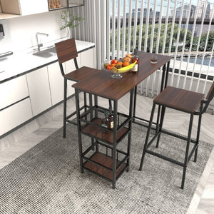 English Elm 3 Piece Industrial Counter Height Pub Set with Shelving for Kitchen or Balcony Bar W3064P536659