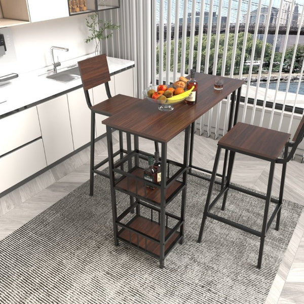 English Elm 3 Piece Industrial Counter Height Pub Set with Shelving for Kitchen or Balcony Bar W3064P536659