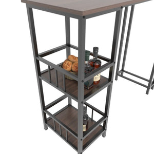 English Elm 3 Piece Industrial Counter Height Pub Set with Shelving for Kitchen or Balcony Bar W3064P536659