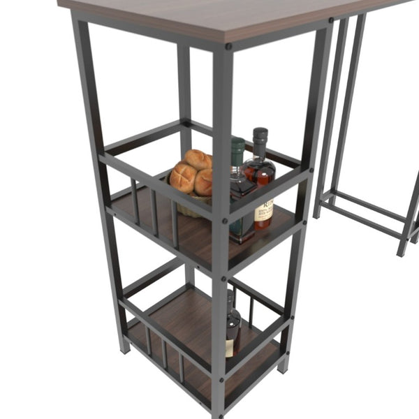 English Elm 3 Piece Industrial Counter Height Pub Set with Shelving for Kitchen or Balcony Bar W3064P536659