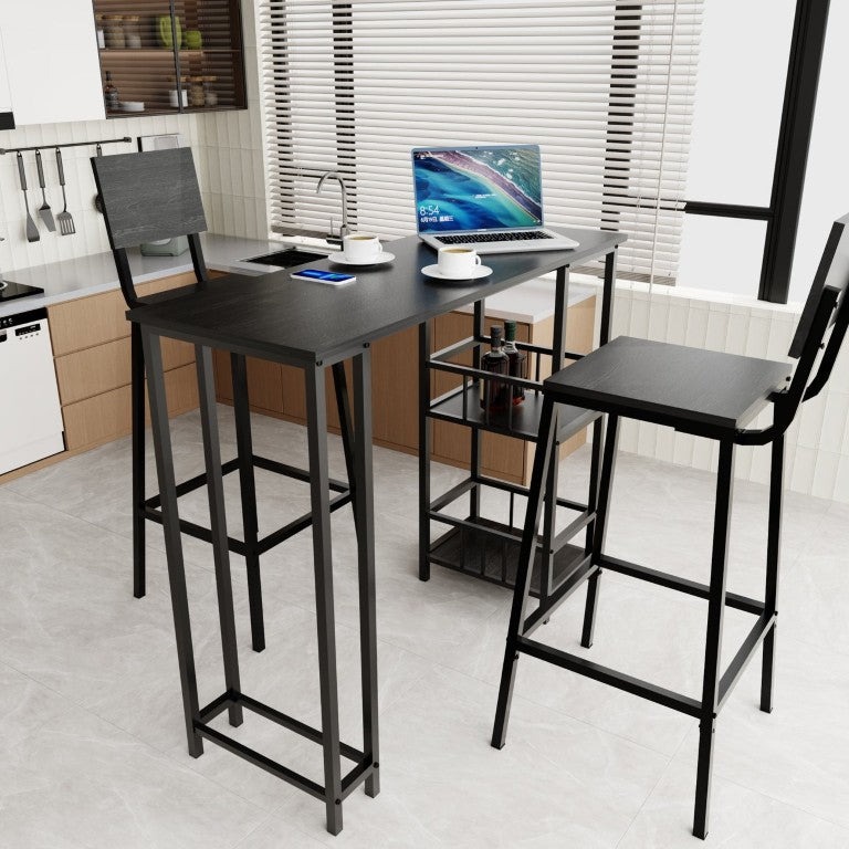 English Elm 3 Piece Industrial Pub Set with Dual Shelf Table and 2 Backrest Stools for Kitchen Bar W3064P536660