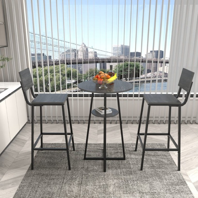 English Elm 3 Piece Industrial Bistro Set Round Pub Table with Storage Shelf and Two Bar Stools W3064P536662