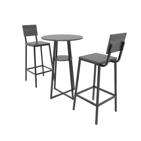 English Elm 3 Piece Industrial Bistro Set Round Pub Table with Storage Shelf and Two Bar Stools W3064P536662