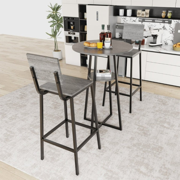 English Elm 3 Piece Industrial Bistro Set Round Pub Table with Storage Shelf and Two Bar Stools W3064P536662