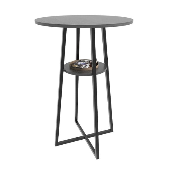 English Elm 3 Piece Industrial Bistro Set Round Pub Table with Storage Shelf and Two Bar Stools W3064P536662