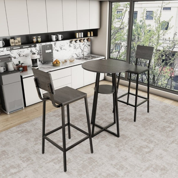 English Elm 3 Piece Industrial Bistro Set Round Pub Table with Storage Shelf and Two Bar Stools W3064P536662