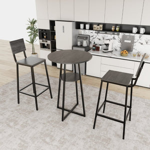 English Elm 3 Piece Industrial Bistro Set Round Pub Table with Storage Shelf and Two Bar Stools W3064P536662