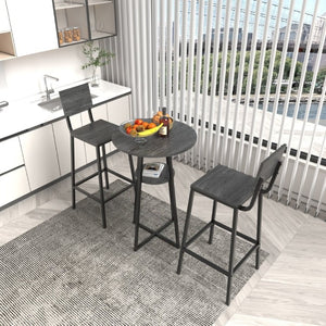 English Elm 3 Piece Industrial Bistro Set Round Pub Table with Storage Shelf and Two Bar Stools W3064P536662