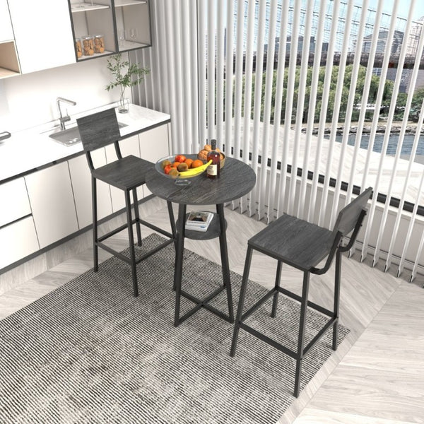 English Elm 3 Piece Industrial Bistro Set Round Pub Table with Storage Shelf and Two Bar Stools W3064P536662