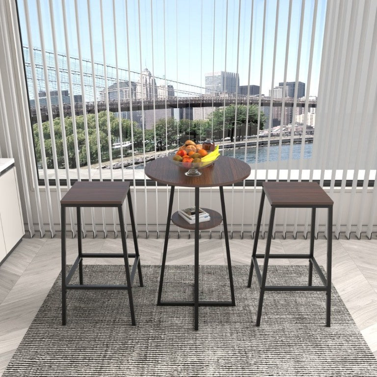 English Elm 3 Piece Industrial Bistro Set Round Counter Table Two Backless Stools Matte Black Frame W3064P536665