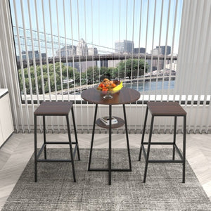 English Elm 3 Piece Industrial Bistro Set Round Counter Table Two Backless Stools Matte Black Frame W3064P536665