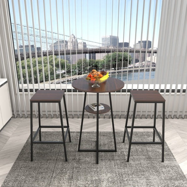English Elm 3 Piece Industrial Bistro Set Round Counter Table Two Backless Stools Matte Black Frame W3064P536665