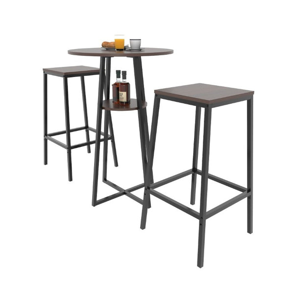 English Elm 3 Piece Industrial Bistro Set Round Counter Table Two Backless Stools Matte Black Frame W3064P536665