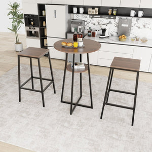 English Elm 3 Piece Industrial Bistro Set Round Counter Table Two Backless Stools Matte Black Frame W3064P536665