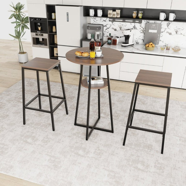 English Elm 3 Piece Industrial Bistro Set Round Counter Table Two Backless Stools Matte Black Frame W3064P536665