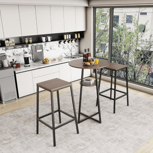 English Elm 3 Piece Industrial Bistro Set Round Counter Table Two Backless Stools Matte Black Frame W3064P536665